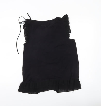 QED London Womens Black Ruffle Tunic Blouse Size 10 Sleeveless