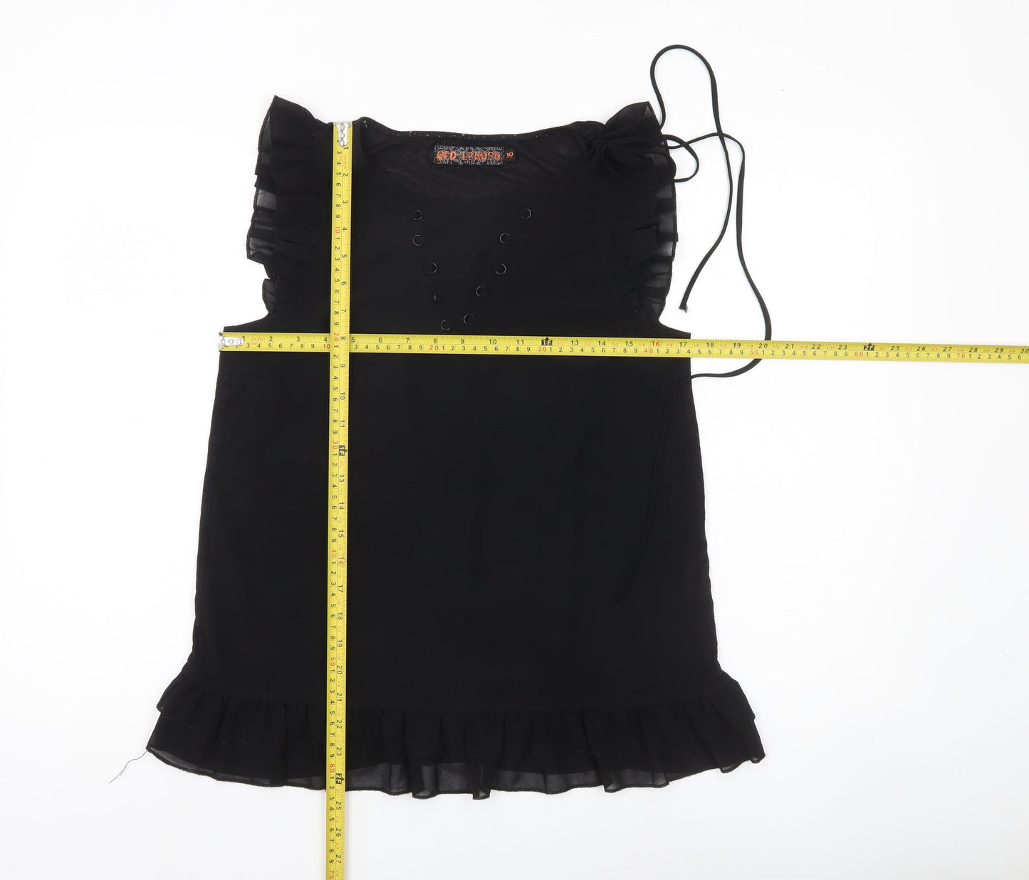 QED London Womens Black Ruffle Tunic Blouse Size 10 Sleeveless