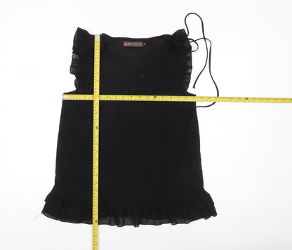 QED London Womens Black Ruffle Tunic Blouse Size 10 Sleeveless