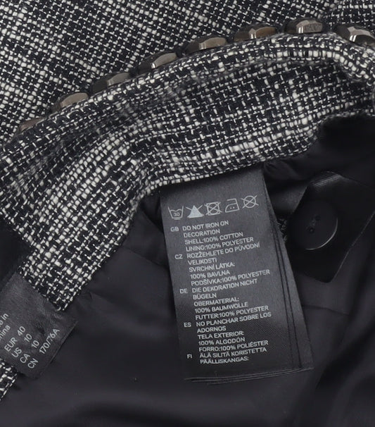 H&M Women Grey Size 12 Tweed Pencil Skirt Lined Studded Workwear