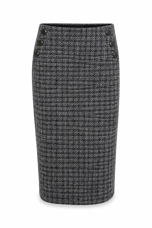 H&M Women Grey Size 12 Tweed Pencil Skirt Lined Studded Workwear