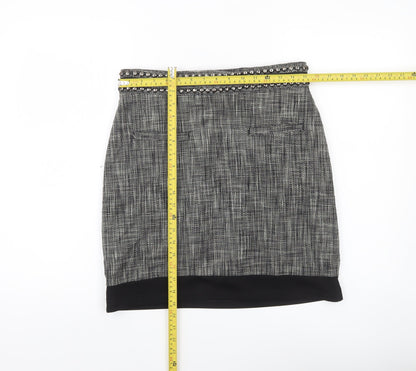 H&M Women Grey Size 12 Tweed Pencil Skirt Lined Studded Workwear