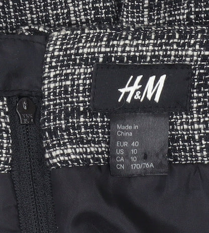 H&M Women Grey Size 12 Tweed Pencil Skirt Lined Studded Workwear
