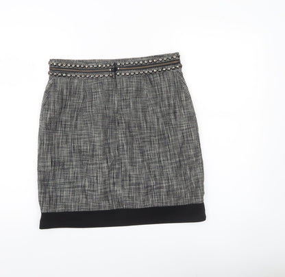 H&M Women Grey Size 12 Tweed Pencil Skirt Lined Studded Workwear