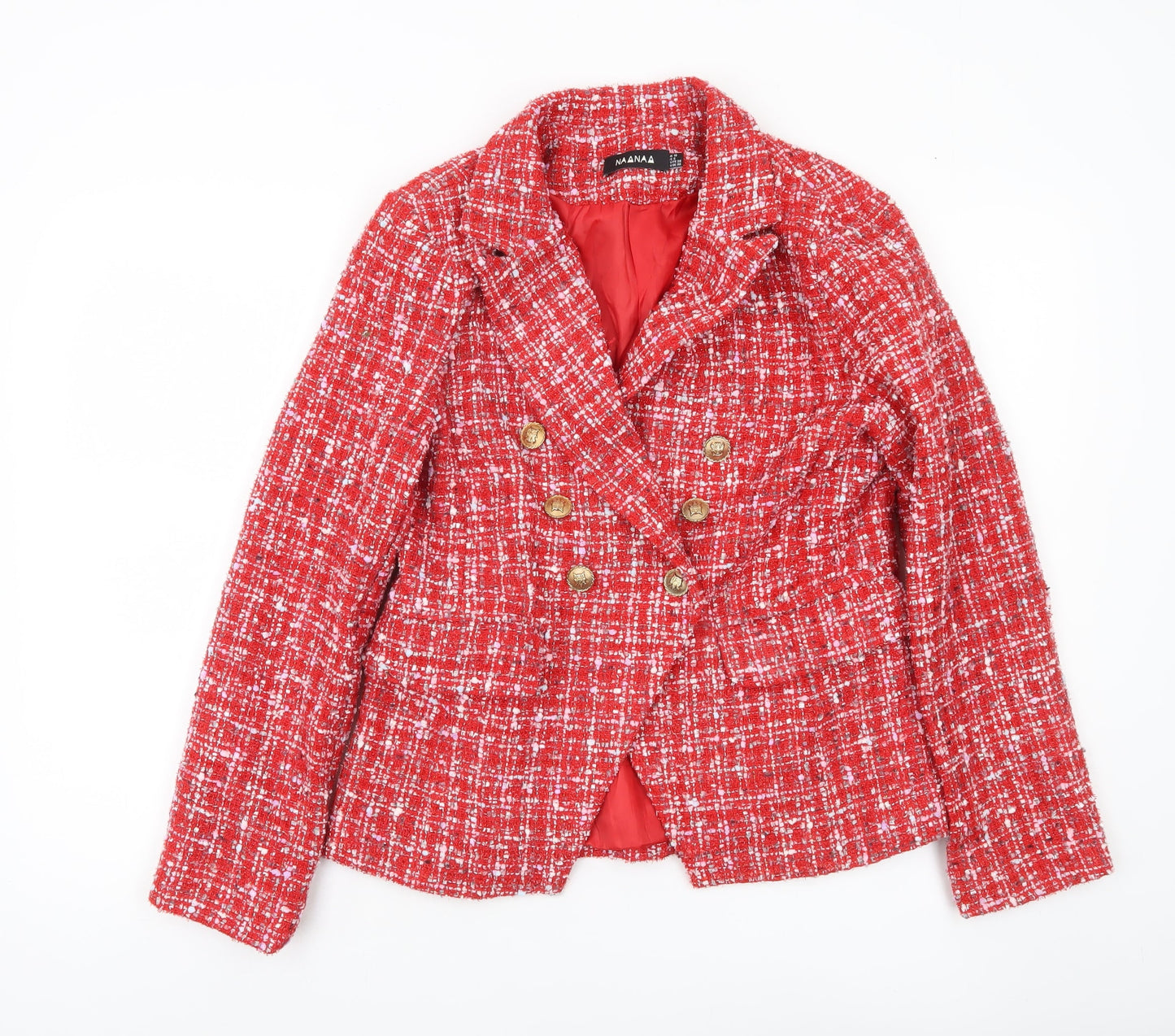 NAANAA Women’s Red Bouclé Double-Breasted Blazer UK 10