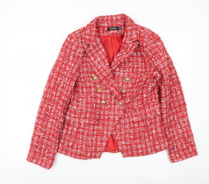 NAANAA Women’s Red Bouclé Double-Breasted Blazer UK 10