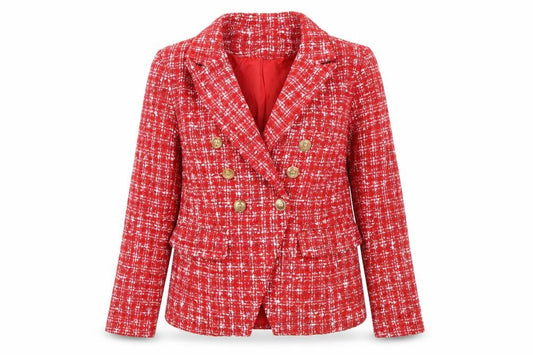 NAANAA Women’s Red Bouclé Double-Breasted Blazer UK 10