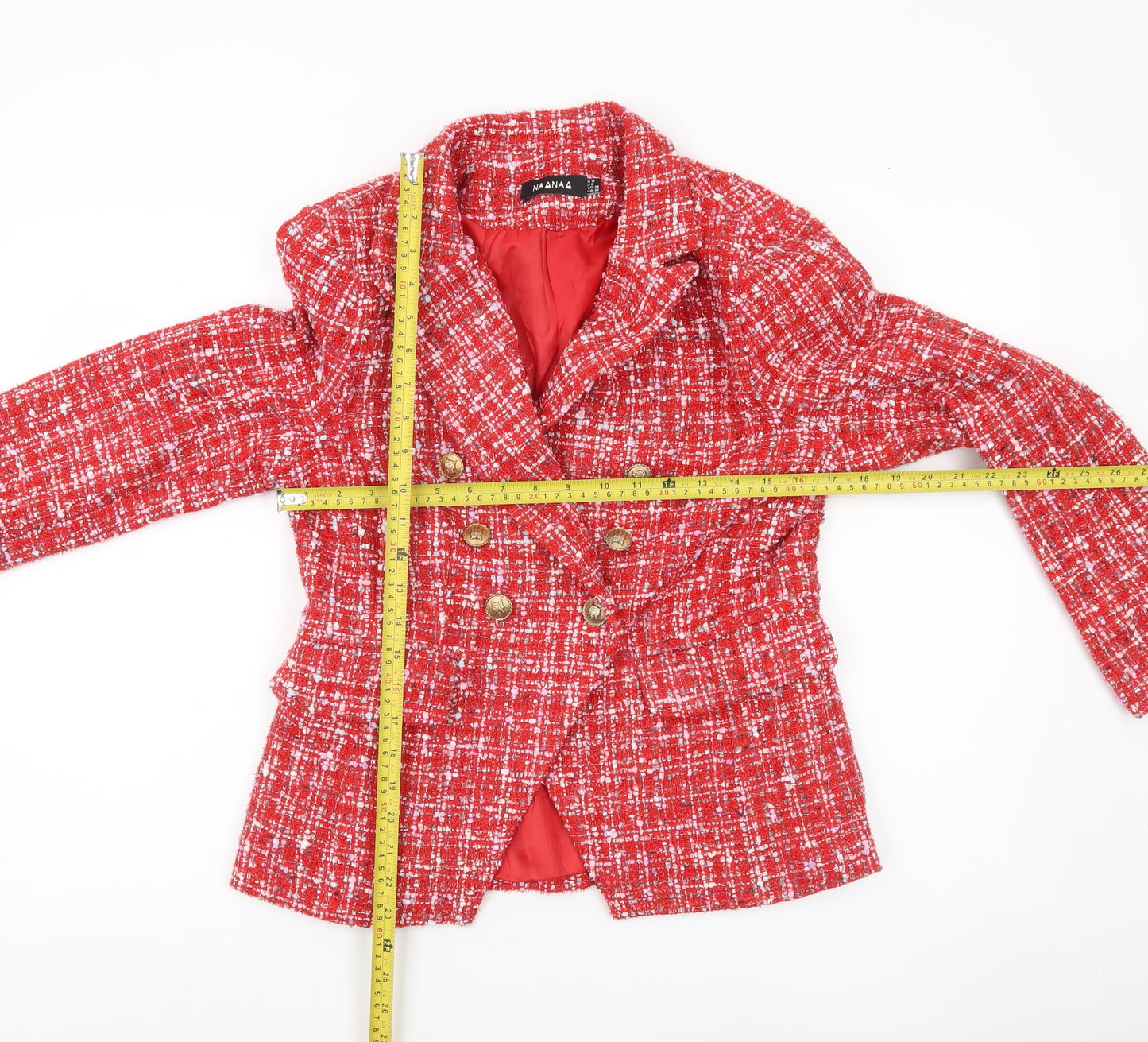 NAANAA Women’s Red Bouclé Double-Breasted Blazer UK 10