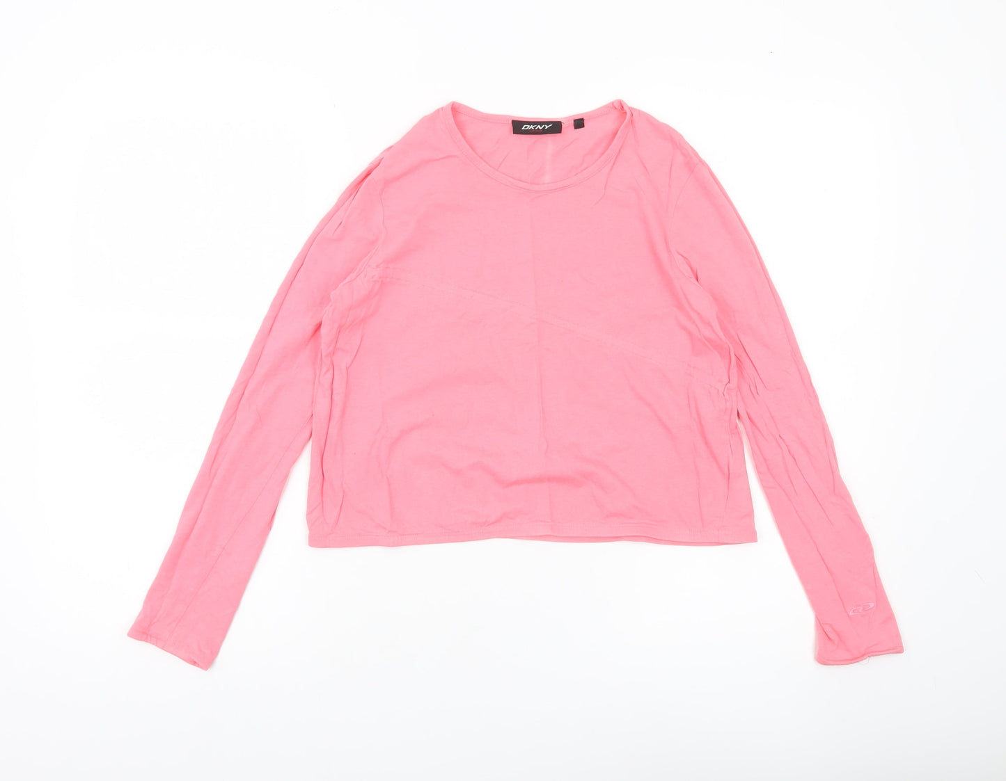 DKNY Women’s Pink Long Sleeve Cotton Scoop Neck T-Shirt Size S