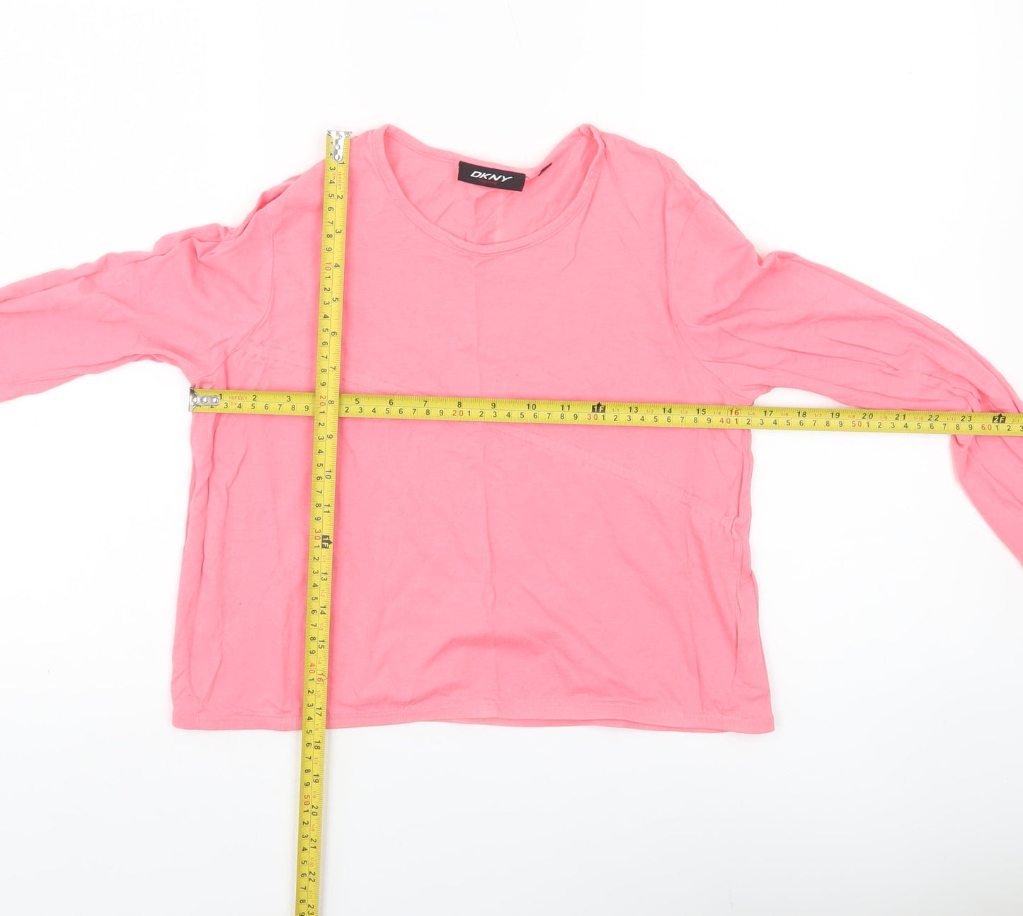 DKNY Women’s Pink Long Sleeve Cotton Scoop Neck T-Shirt Size S