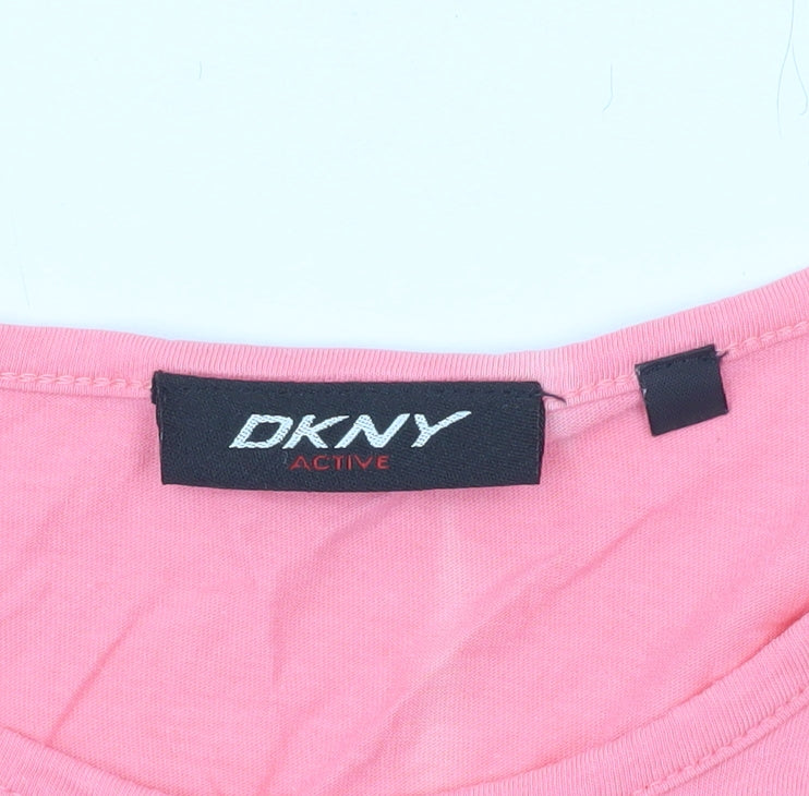 DKNY Women’s Pink Long Sleeve Cotton Scoop Neck T-Shirt Size S