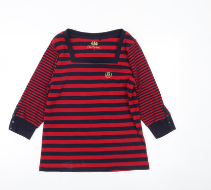 Daniel Ferman Womens Red Navy Striped 3/4 Sleeve Top Size 14