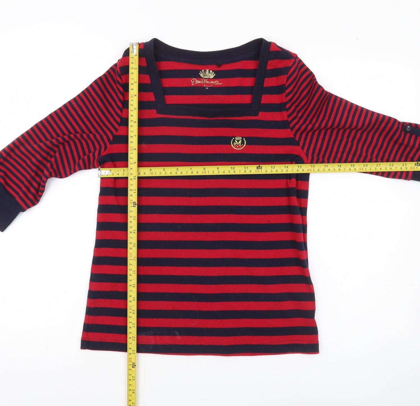 Daniel Ferman Womens Red Navy Striped 3/4 Sleeve Top Size 14
