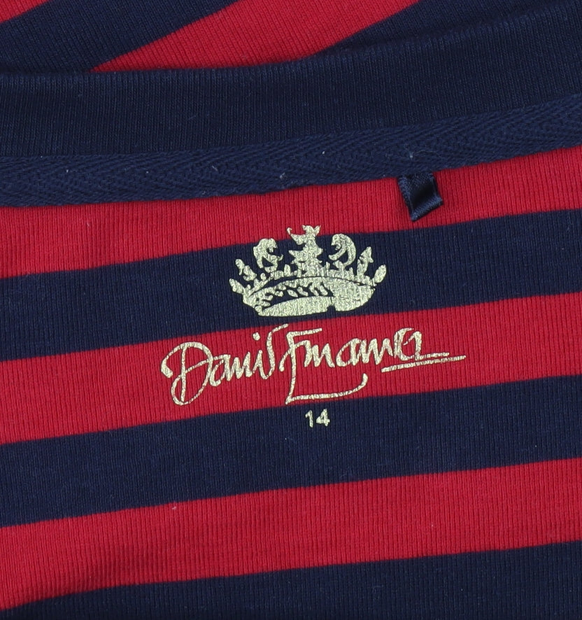 Daniel Ferman Womens Red Navy Striped 3/4 Sleeve Top Size 14