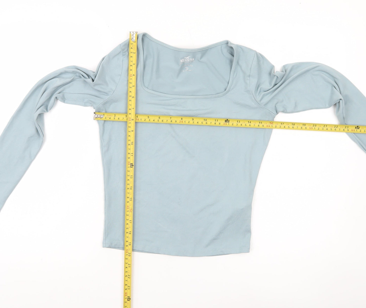 Hollister Womens Blue Slim Cropped Long Sleeve Square Neck Top M