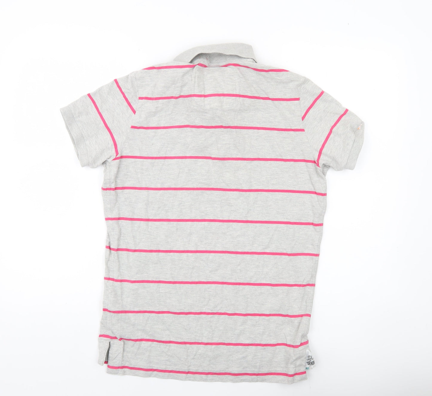 Superdry Men’s Grey Striped Polo Shirt M Short Sleeve Cotton Blend