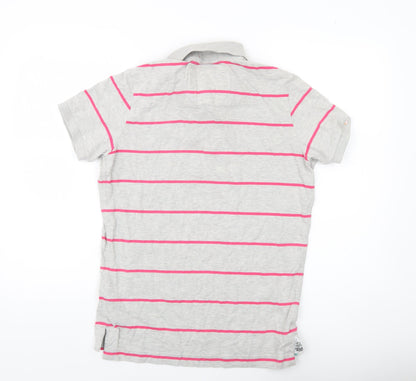 Superdry Men’s Grey Striped Polo Shirt M Short Sleeve Cotton Blend