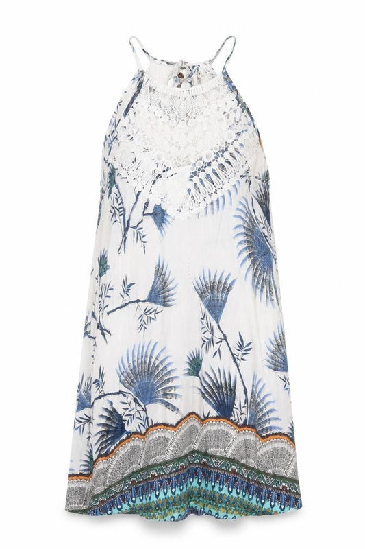 J. Stars Womens White Blue Floral Halter Slip Dress L/XL Summer Boho Beach