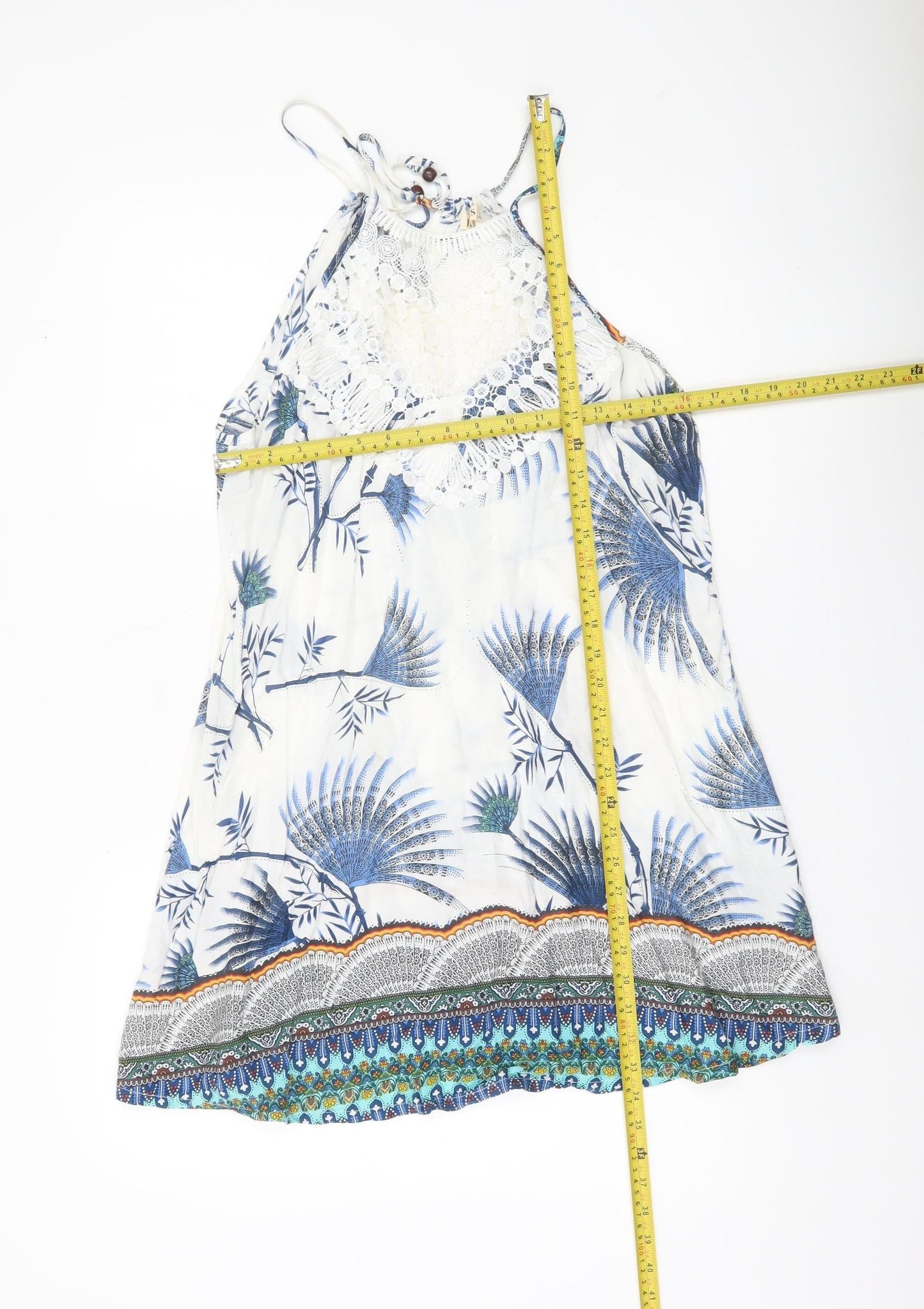 J. Stars Womens White Blue Floral Halter Slip Dress L/XL Summer Boho Beach