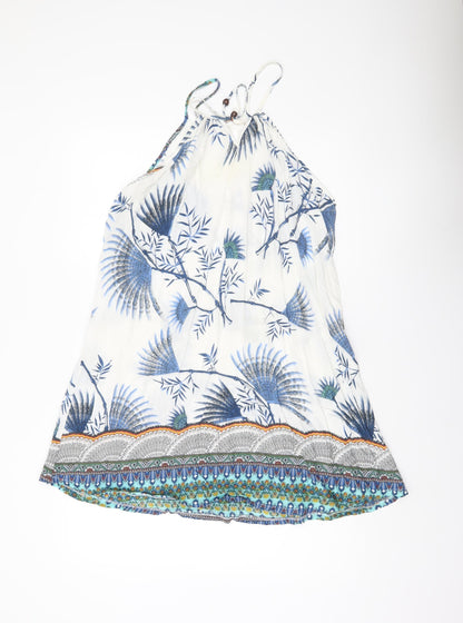J. Stars Womens White Blue Floral Halter Slip Dress L/XL Summer Boho Beach