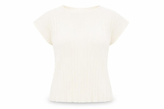 Front view of Gallery women’s ivory xs boat neck short sleeve basic top