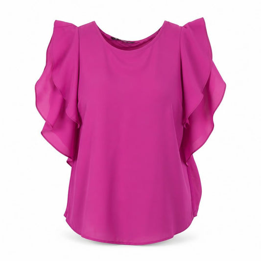 Dunnes Women Pink Ruffle Sleeve Blouse Size S