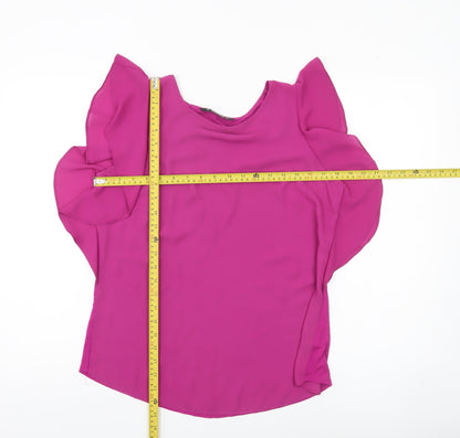 Dunnes Women Pink Ruffle Sleeve Blouse Size S