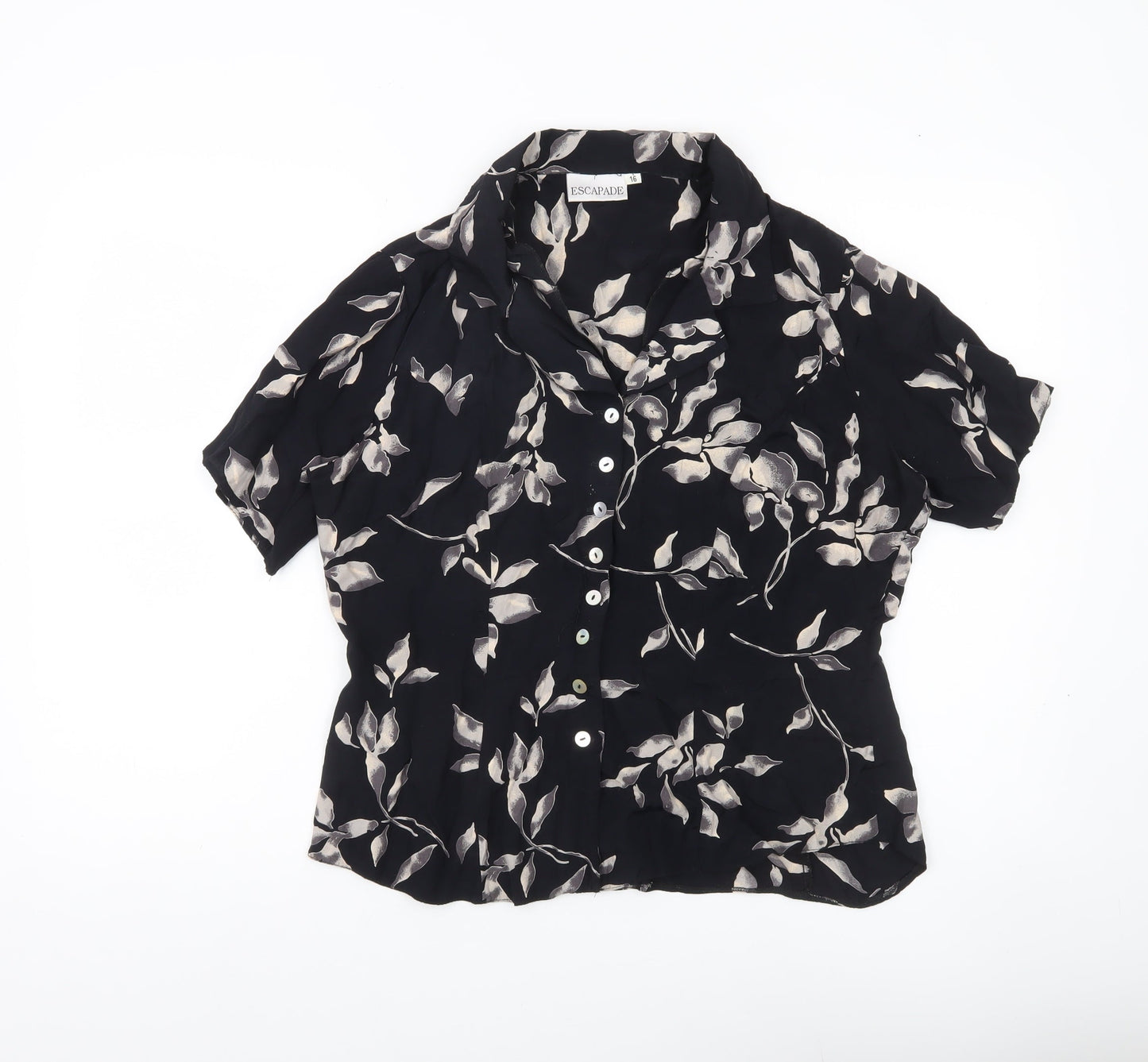 Escapade Womens Black Floral Button-Up Blouse Size 16