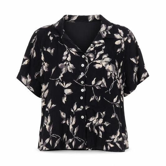 Escapade Womens Black Floral Button-Up Blouse Size 16