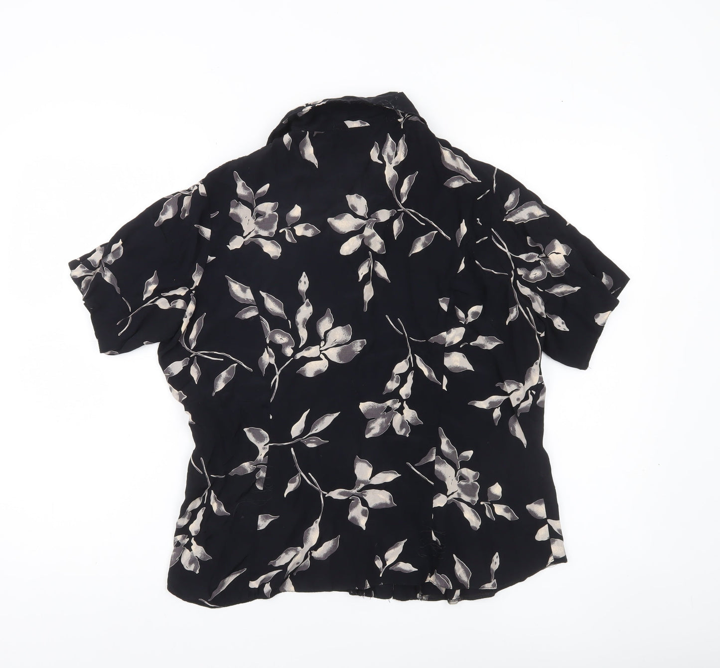 Escapade Womens Black Floral Button-Up Blouse Size 16