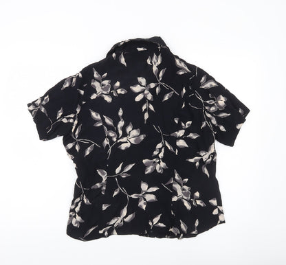 Escapade Womens Black Floral Button-Up Blouse Size 16