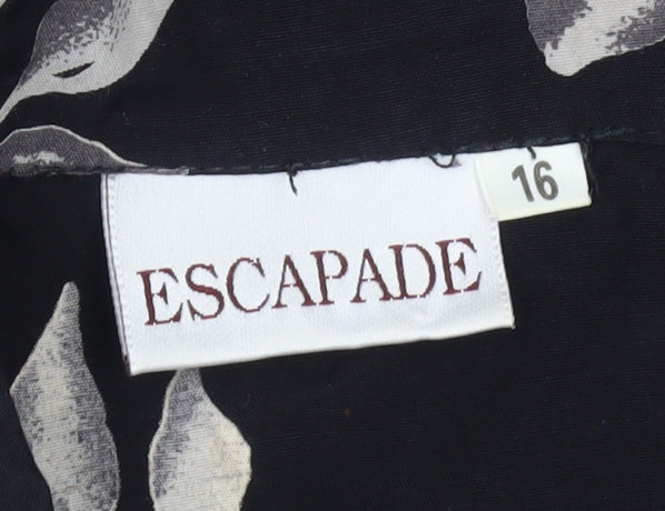 Escapade Womens Black Floral Button-Up Blouse Size 16