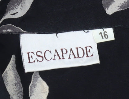 Escapade Womens Black Floral Button-Up Blouse Size 16