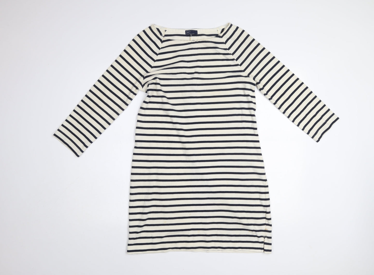 GAP Women’s White Black Striped Shift Dress M Cotton 3/4 Sleeve