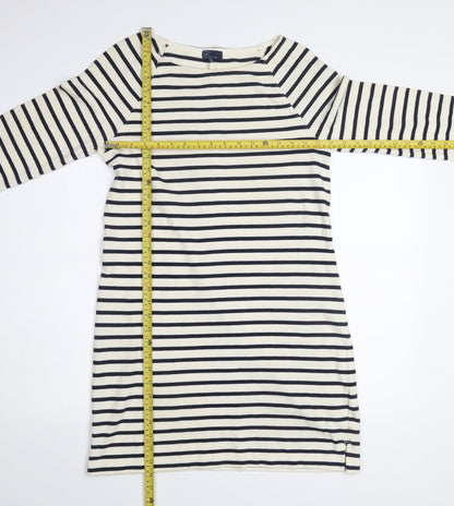 GAP Women’s White Black Striped Shift Dress M Cotton 3/4 Sleeve