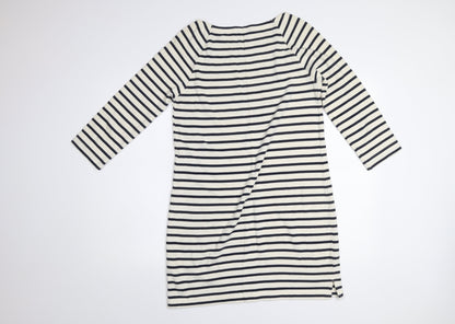 GAP Women’s White Black Striped Shift Dress M Cotton 3/4 Sleeve