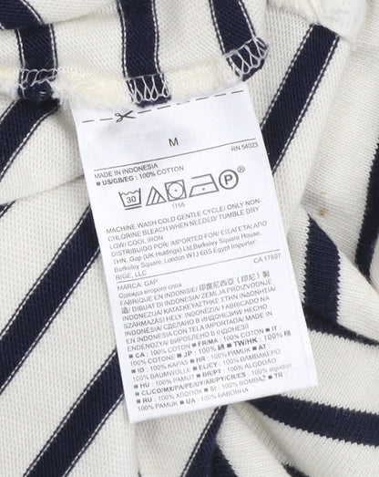 GAP Women’s White Black Striped Shift Dress M Cotton 3/4 Sleeve