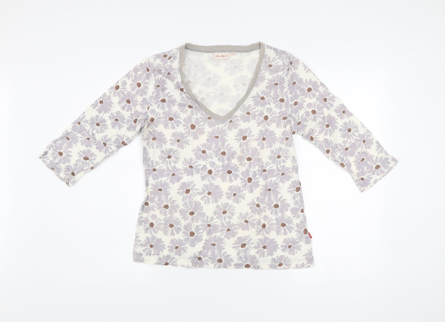 Vacant Womens Ivory Floral V-Neck Cotton Jersey Top XL