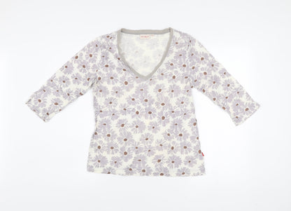 Vacant Womens Ivory Floral V-Neck Cotton Jersey Top XL