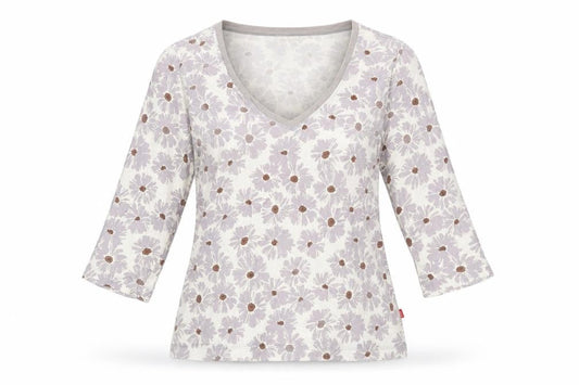 Vacant Womens Ivory Floral V-Neck Cotton Jersey Top XL