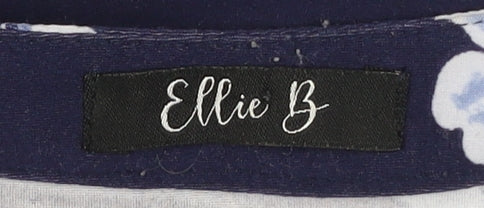 Ellie B Womens Blue Floral Tunic Blouse Size S 3/4 Sleeve V-Neck