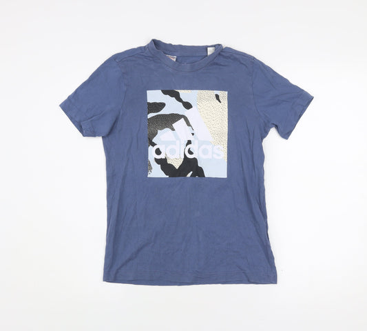 Adidas Boys Blue Graphic Logo T-Shirt Short Sleeve Size 10 Years