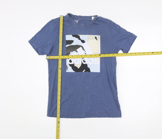 Adidas Boys Blue Graphic Logo T-Shirt Short Sleeve Size 10 Years