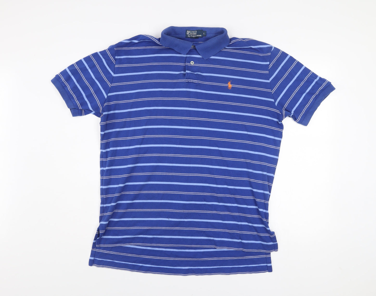 Ralph Lauren Men’s Blue Striped Polo Shirt Size L Cotton