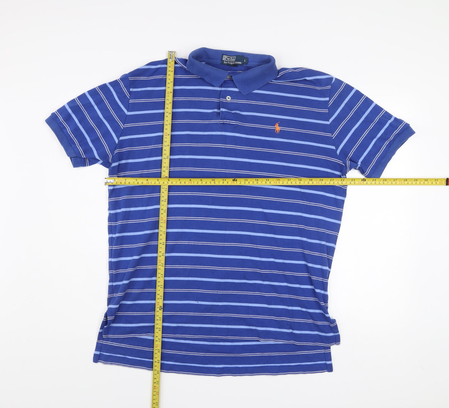 Ralph Lauren Men’s Blue Striped Polo Shirt Size L Cotton