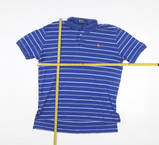Ralph Lauren Men’s Blue Striped Polo Shirt Size L Cotton
