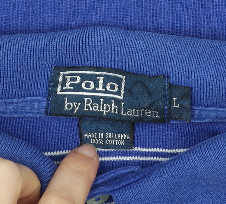 Ralph Lauren Men’s Blue Striped Polo Shirt Size L Cotton