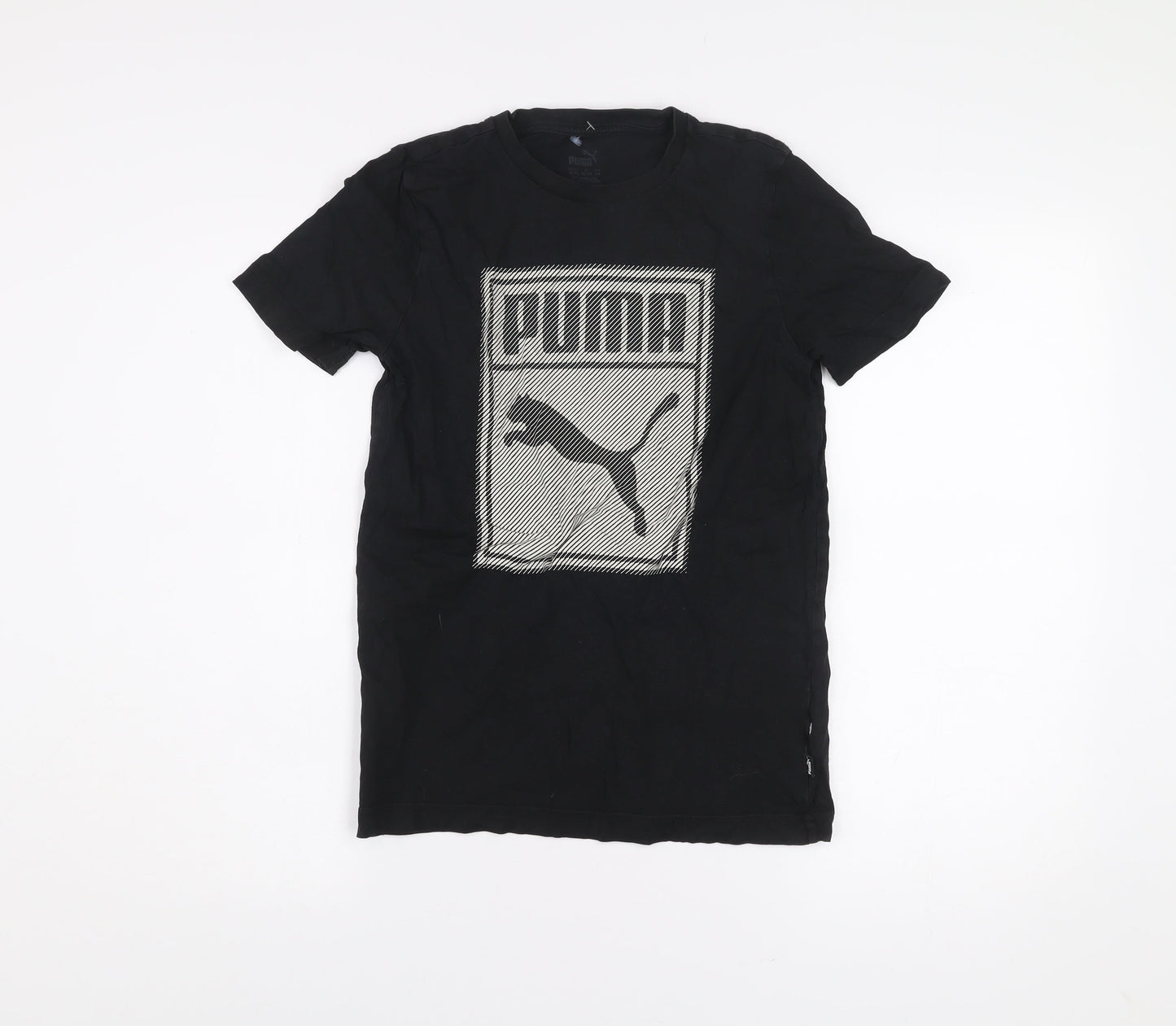 Puma Boys Black Graphic Logo T-Shirt 14 Years Short Sleeve Cotton Blend