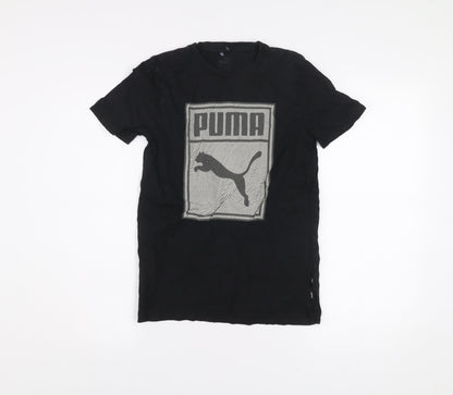 Puma Boys Black Graphic Logo T-Shirt 14 Years Short Sleeve Cotton Blend