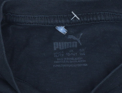 Puma Boys Black Graphic Logo T-Shirt 14 Years Short Sleeve Cotton Blend